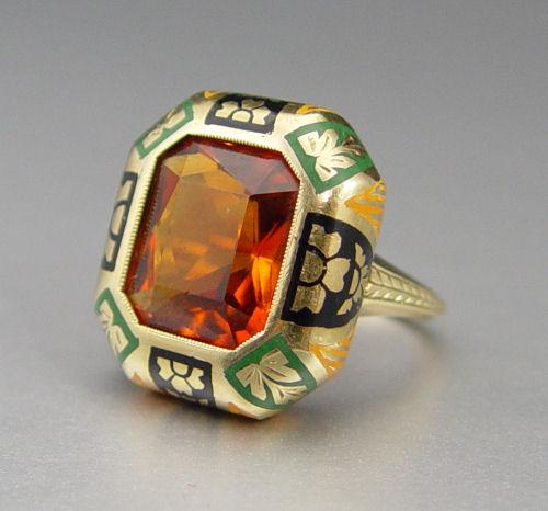 Appraisal: Ct CITRINE RING K yellow gold ring with color enamel