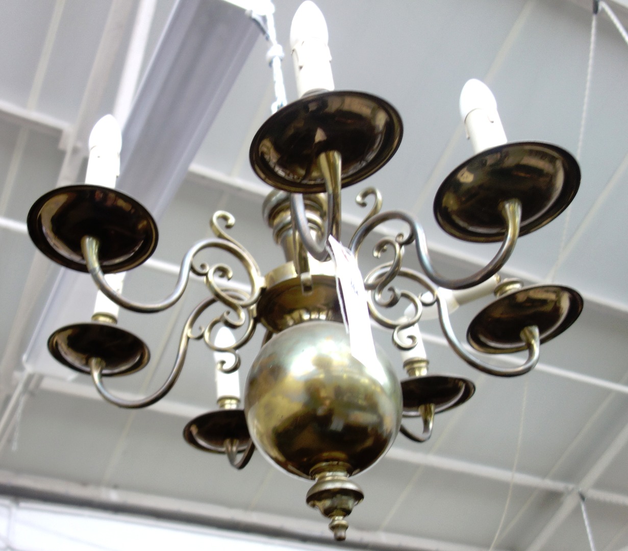 Appraisal: A Dutch th century style seven branch brass chandelier cm