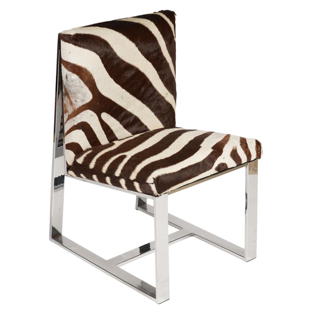 Appraisal: MID CENTURY ZEBRA HIDE CHROME CHAIRZebra hide armless chair with