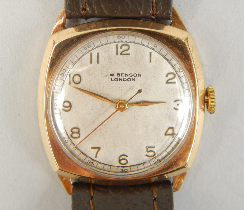 Appraisal: A 's J W Benson ct gold wristwatch of cushion