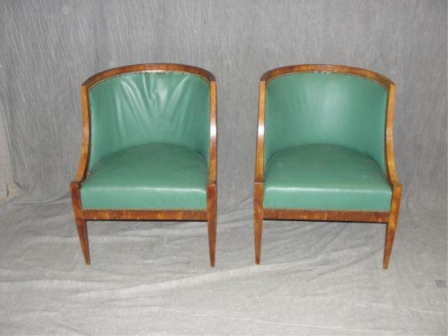 Appraisal: Pair of Empire Style Barrel Back Club Chairs Upholstery as