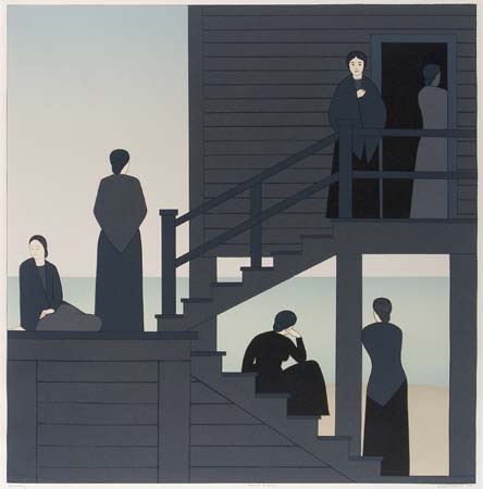 Appraisal: WILL BARNET Waiting Color lithograph x mm x inches full