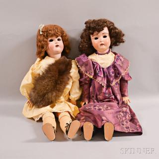 Appraisal: Two German Bisque Head Dolls a large Kestner mold and