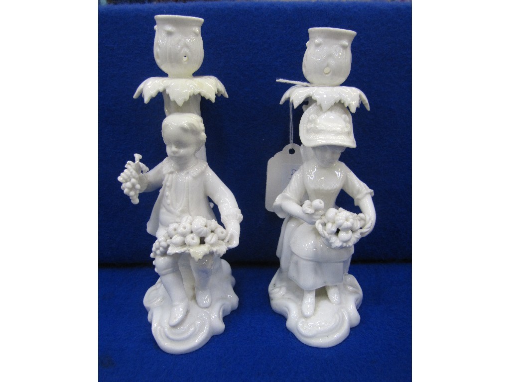 Appraisal: Pair of Derby white glazed figural candl