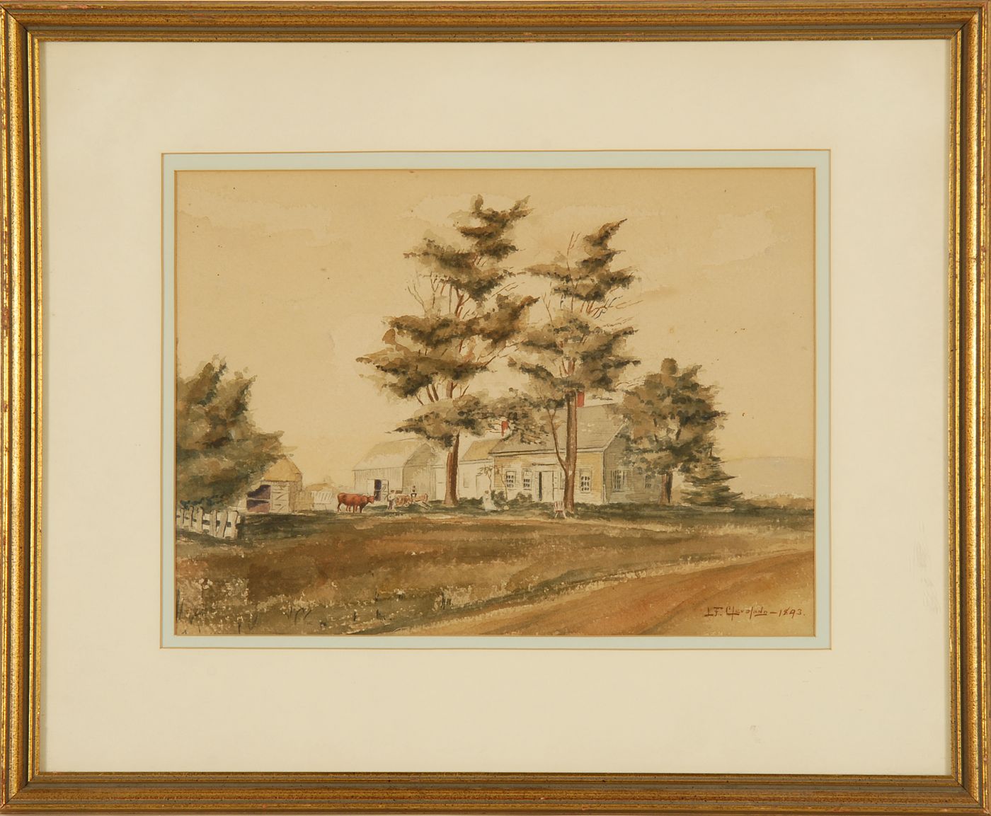 Appraisal: FRAMED WATERCOLOR Maine farmhouse Signed and dated lower right L