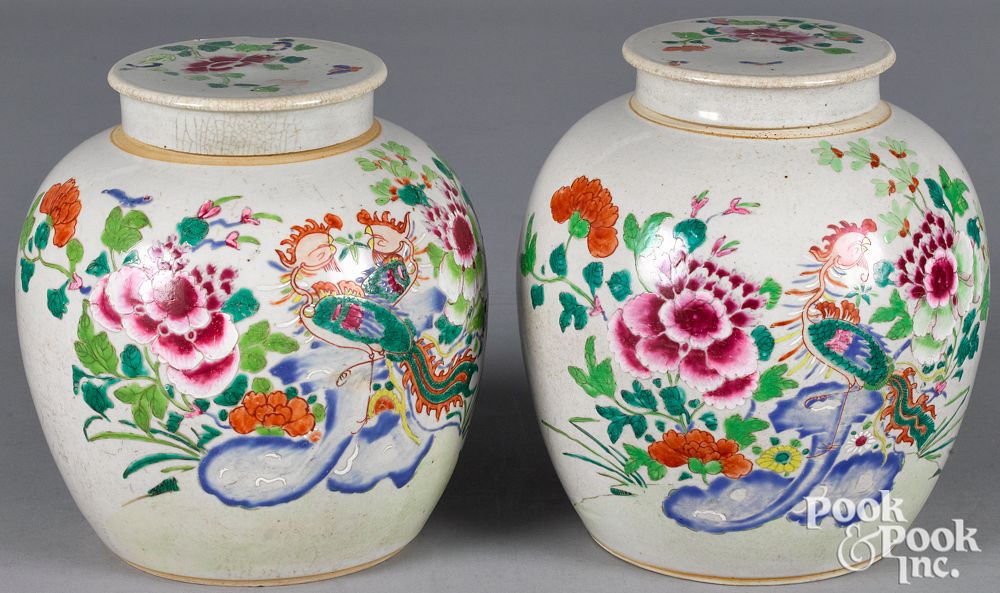 Appraisal: Pair of Chinese export famille rose ginger jars Pair of