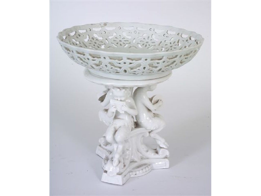 Appraisal: CONTINENTAL WHITE-GLAZED PORCELAIN CENTREPIECE th CENTURY with underglaze blue Meissen