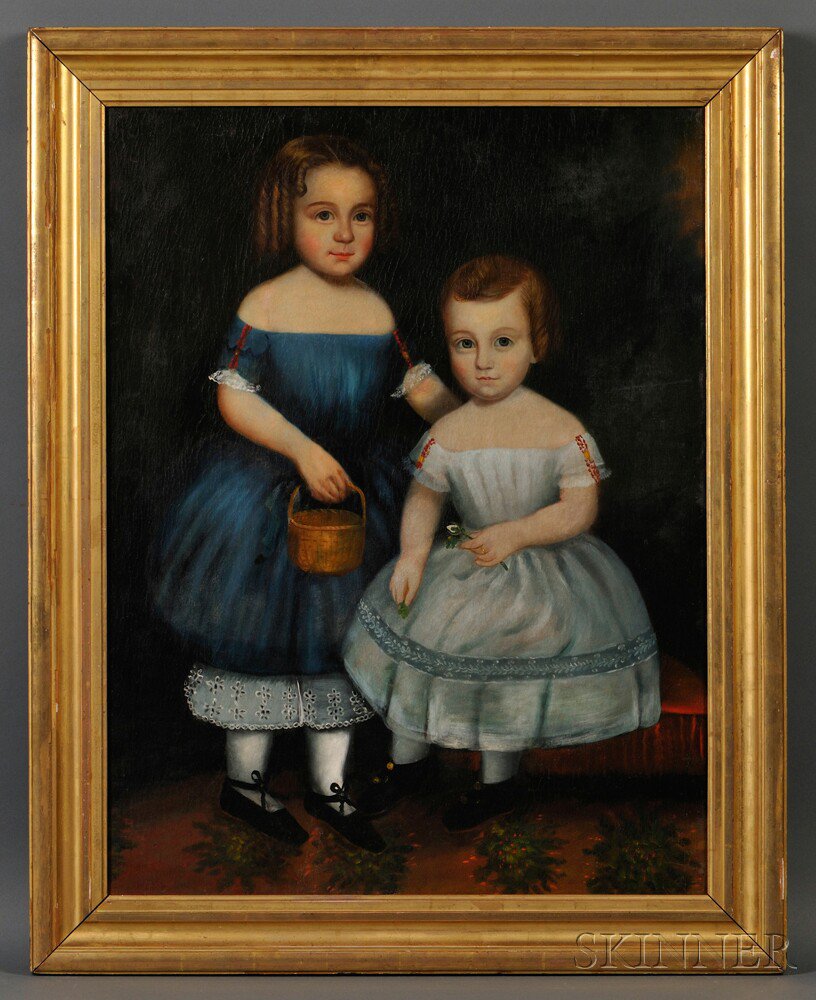 Appraisal: American School th Century Portrait of Two Little Girls Unsigned