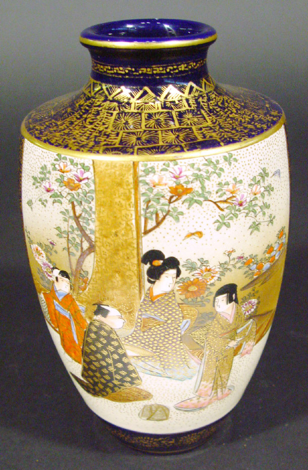 Appraisal: Japanese Satsuma pottery vase painted with panels of figures onto