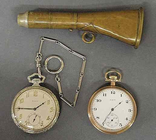 Appraisal: Elgin gold filled open pocket watch dia a silverplate example