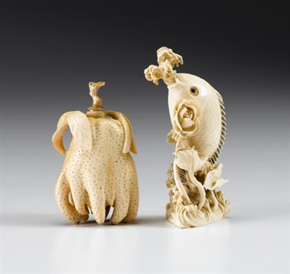 Appraisal: Two Chinese ivory snuff bottles th century The largest is