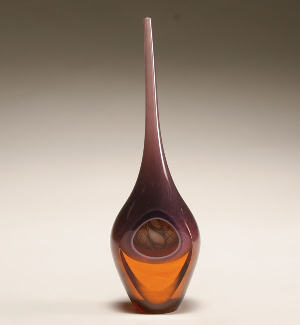 Appraisal: Jon Kuhn orange studio glass bud vase Signed H