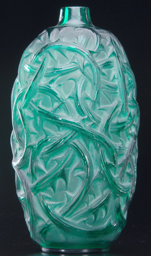 Appraisal: R LALIQUE Vase Ronces deep green c M p No