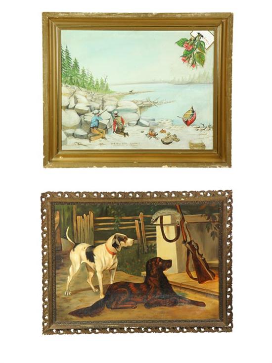 Appraisal: TWO HUNTING PAINTINGS American late th-early th century Unexpected Chance