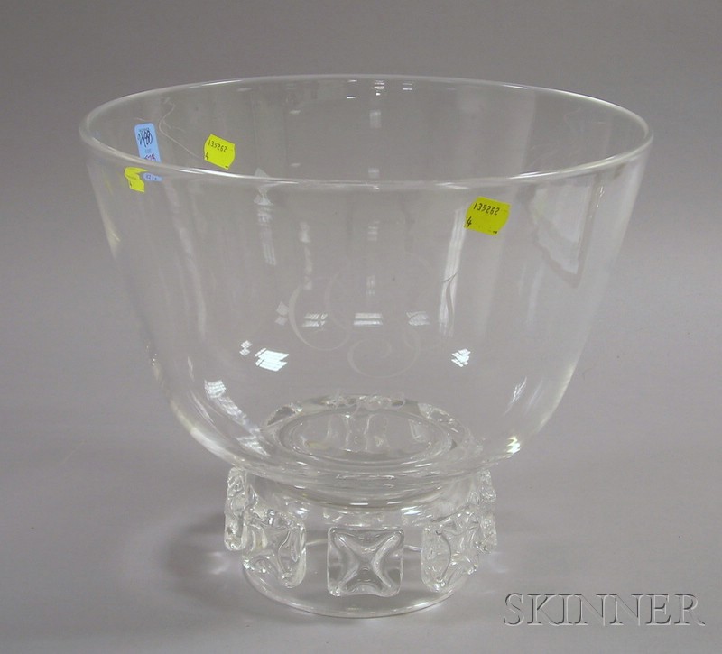 Appraisal: Steuben Colorless Glass Footed Presentation Bowl etched monogram CGJ etched