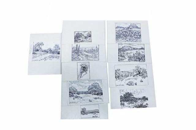 Appraisal: lot of Unframed ink drawings on paper one print Rick