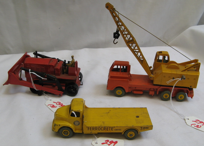 Appraisal: THREE DINKY METAL TOYS -ton lorry mounted crane orange cab