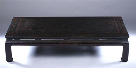 Appraisal: CHINESE CARVED BLACK LACQUER LOW TABLE In the Ming style