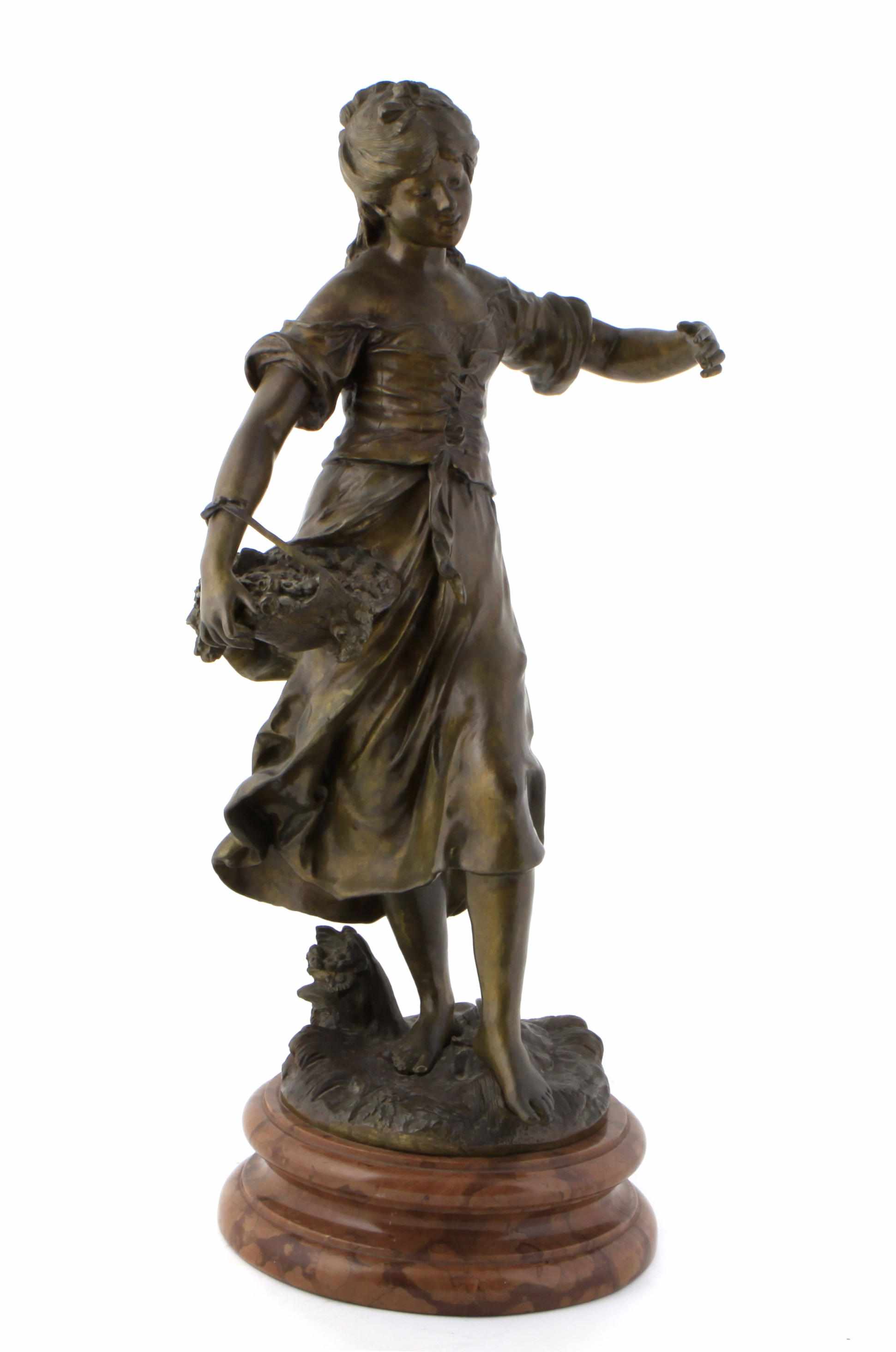 Appraisal: A French patinated bronze figure of a young girl after