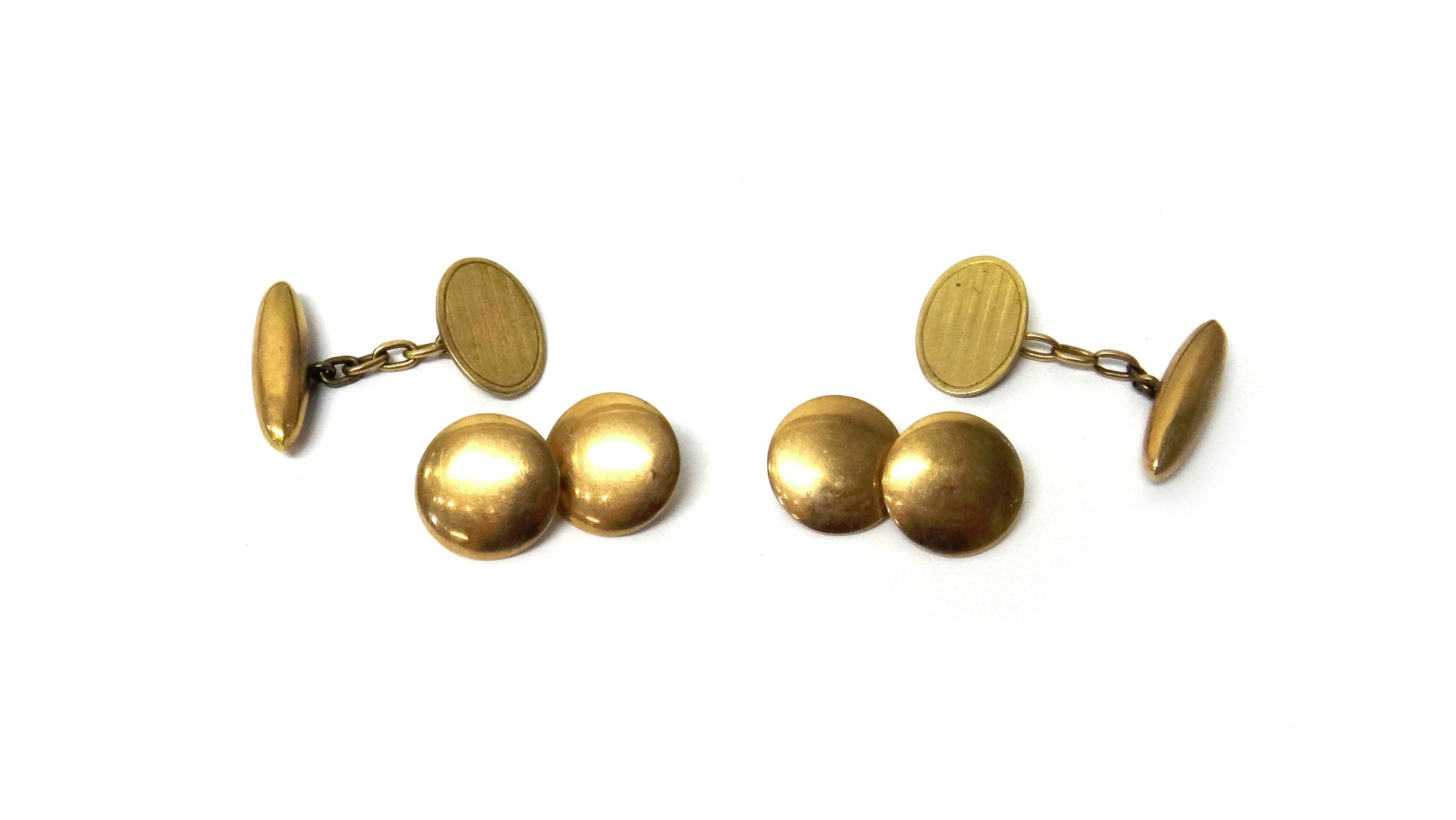 Appraisal: A pair of ct gold cufflinks with dished circular plain