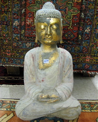 Appraisal: CHINESE CARVED STONE SEATED BUDDHA the face neck and hands