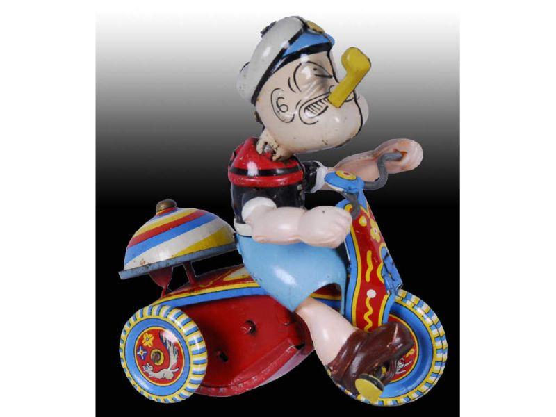 Appraisal: Linemar Tin Wind-Up Popeye On Tricycle Toy Description '' L