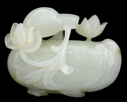 Appraisal: Chinese white jade duck carving Qing dynsty