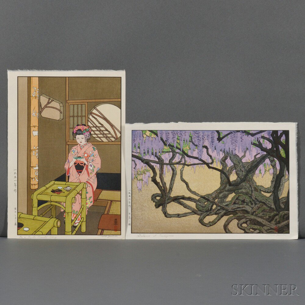 Appraisal: Toshi Yoshida - Two Color Woodblock Prints Japan In a