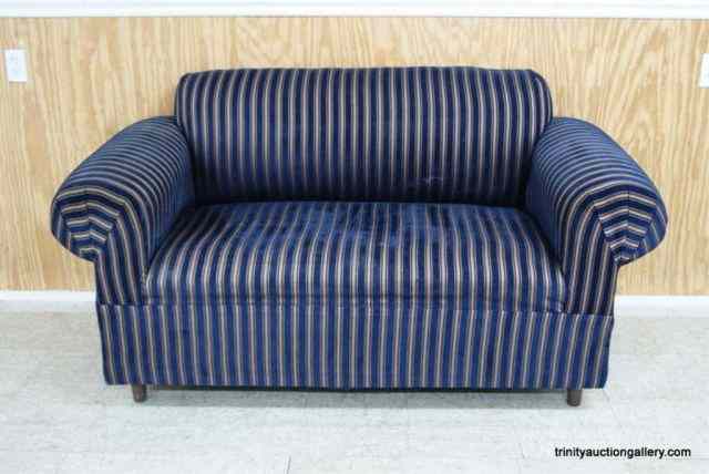 Appraisal: Navy Blue Gold Striped Love Seat SofaFrom an estate and