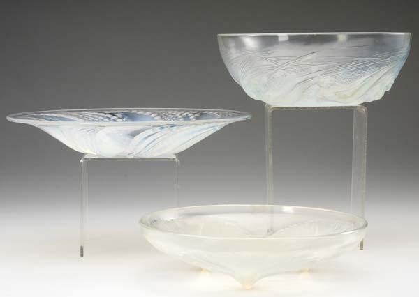 Appraisal: RENE LALIQUE Three opalescent glass bowls Ondines Volubilis c and