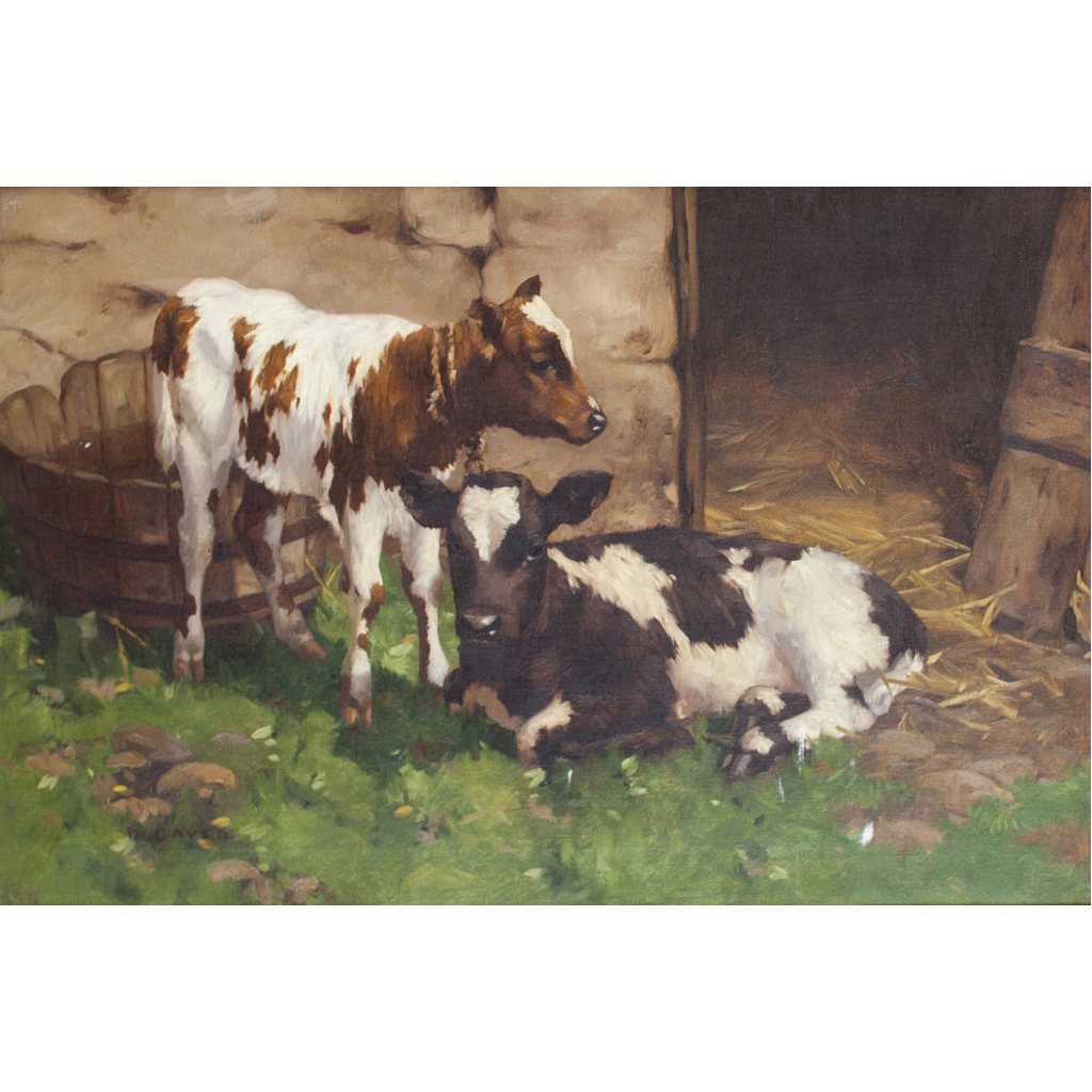 Appraisal: DAVID GAULD R S A SCOTTISH - CALVES OUTSIDE A