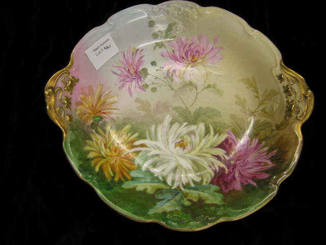 Appraisal: Limoges Handpainted Porcelain Serving Bowl artist signed fine floral