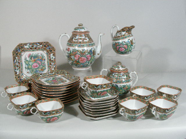 Appraisal: Antique Chinese Export Butterfly Tea Set c pieces consisting of