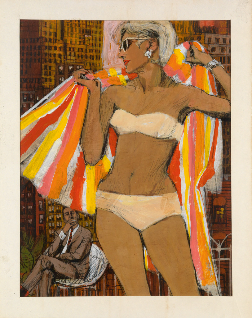 Appraisal: JAMES NEIL BOYLE Bikini Acrylic and colored pencil x mm