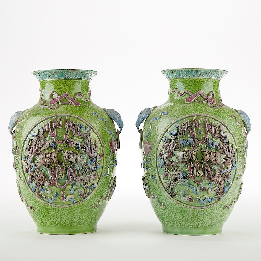 Appraisal: Pair th c Chinese Biscuit Glazed Porcelain Vases Pair of