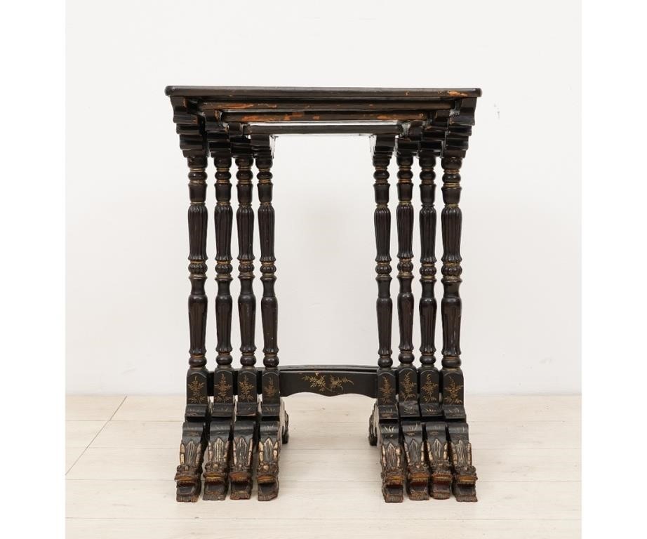 Appraisal: Black lacquered nest of tables th c Largest h x