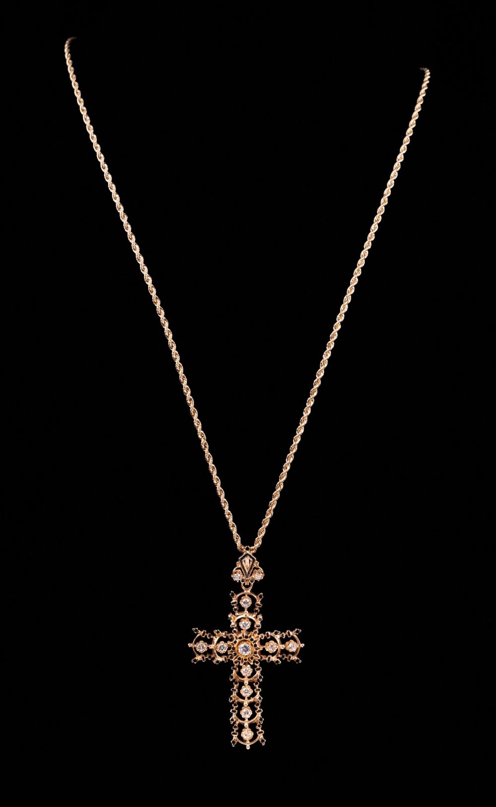 Appraisal: kt Yellow Gold Black Enamel and Diamond Cross Pendant set