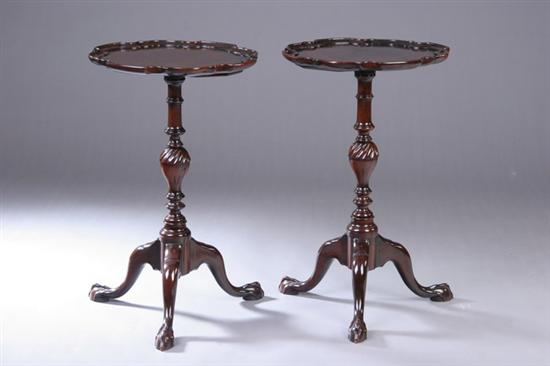 Appraisal: PAIR CHIPPENDALE STYLE MAHOGANY CANDLESTANDS th century Each pie-crust top