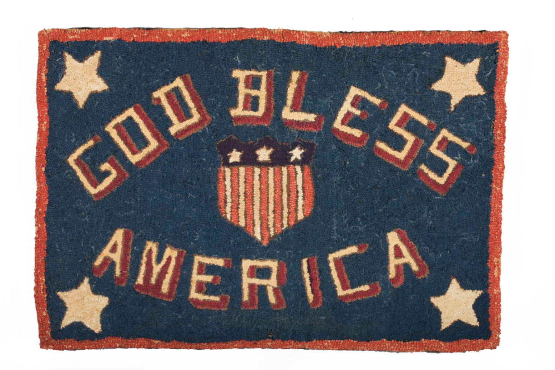 Appraisal: GOD BLESS AMERICA RED WHITE AND BLUE HOOKED RUG Each