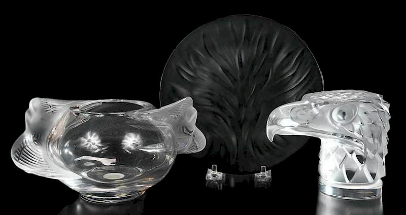 Appraisal: Three Lalique Glass Table Ornaments including Adelaide vase with frosted