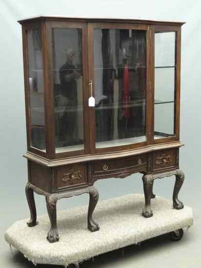 Appraisal: 's mahogany paw foot china cabinet '' W '' D