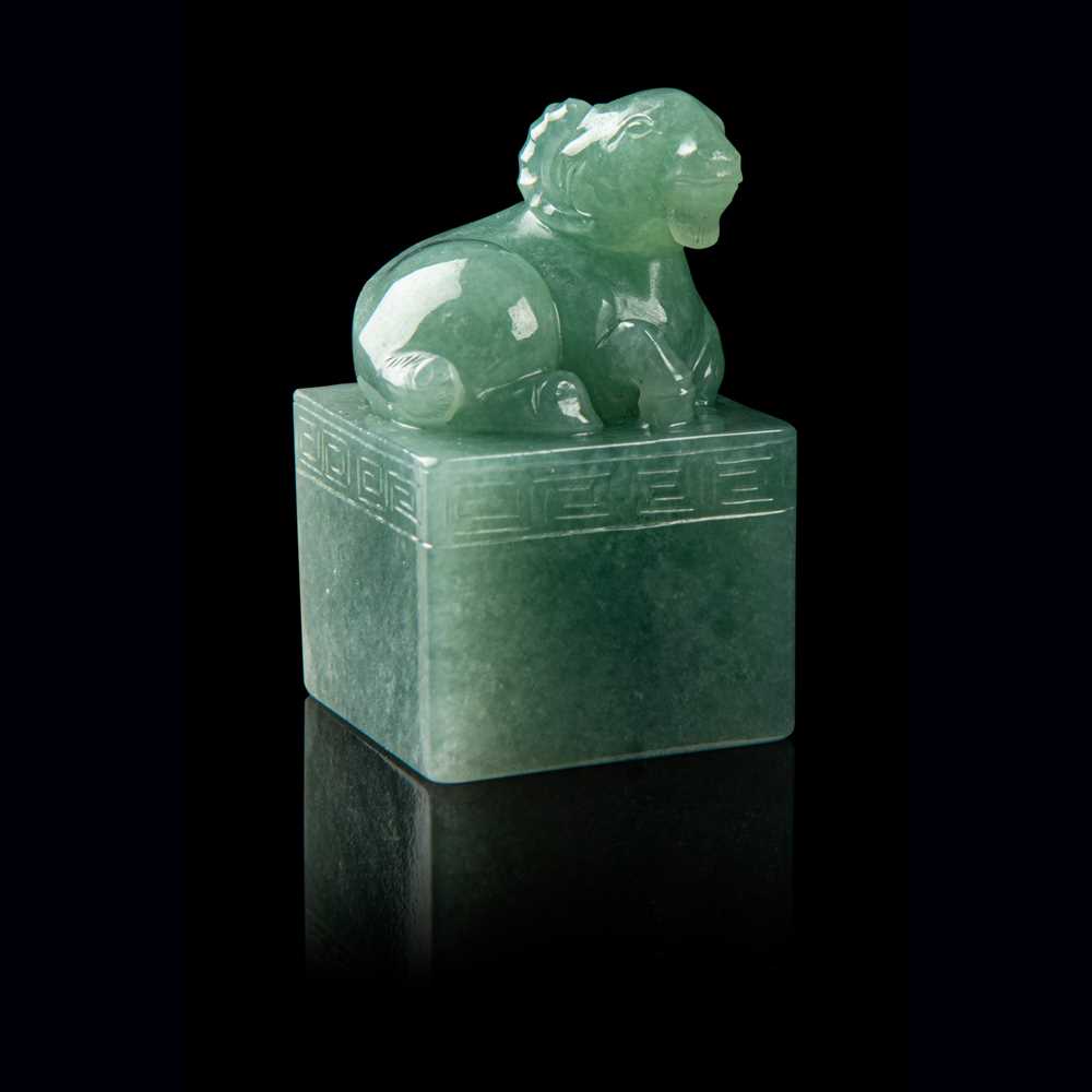 Appraisal: JADEITE 'GOAT' SEAL REBUPLIC PERIOD TH CENTURY carved with a