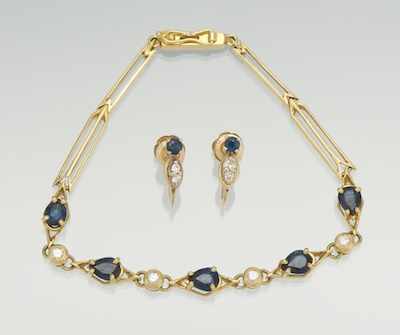 Appraisal: A Ladies' Sapphire and Diamond Bracelet and Earrings k yellow