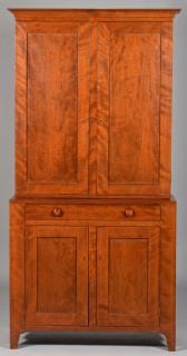 Appraisal: Figured Cherry Two Piece Cupboard Ohio River Valley Ohio Valley