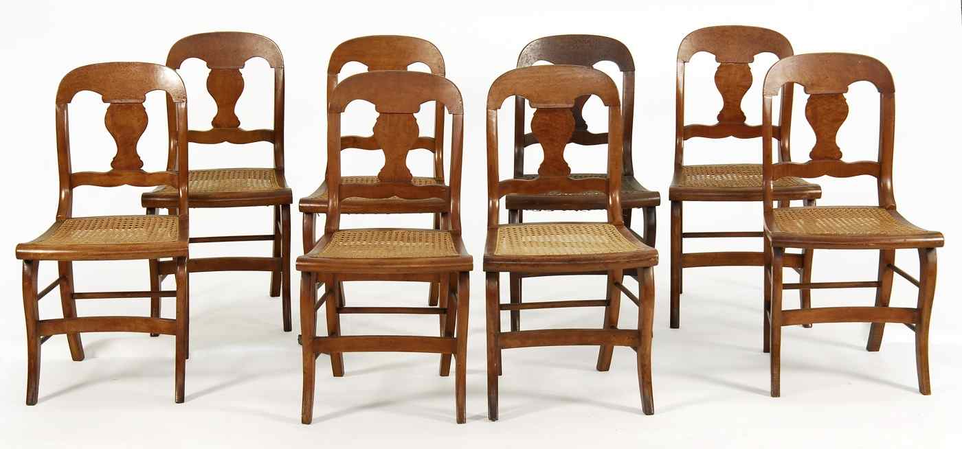 Appraisal: ASSEMBLED SET OF EIGHT ANTIQUE AMERICAN SIDE CHAIRSCirca In bird's-eye