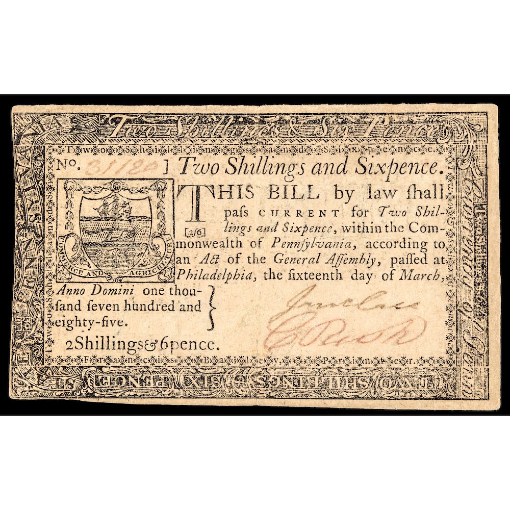 Appraisal: Colonial Currency Pennsylvania March s d Choice Extremely Fine Note