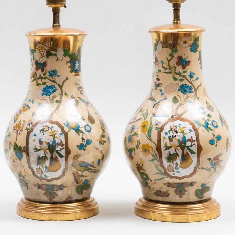 Appraisal: Pair of Decoupaged Table Lamps x in diam to top