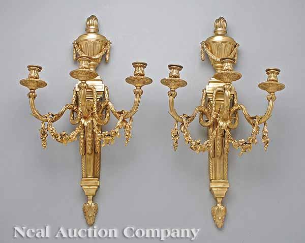 Appraisal: A Large Pair of Neoclassical-Style Gilt Metal Three-Light Wall Sconces