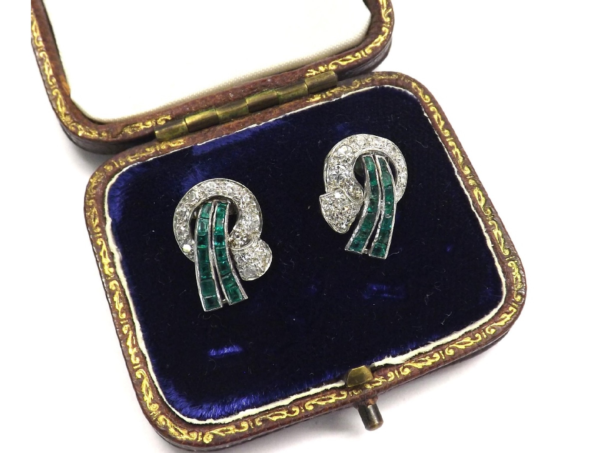 Appraisal: Pair of attractive emerald and diamond earrings eight cut diamonds