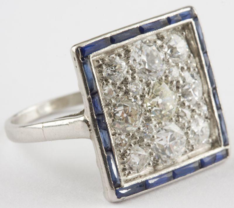 Appraisal: KT Platinum Diamond Synthetic Sapphire Ring electronically tested platinum with